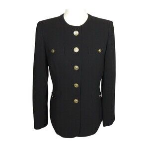 Kasper Vintage Black Button Up Military Blazer Suit Jacket Size 4